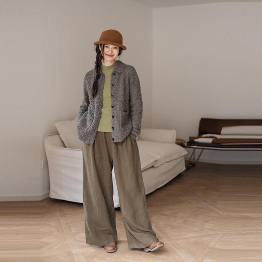 绽放825朵/羊毛混纺软糯圈圈毛开襟毛针织衫冬季新款宽松开衫外套 商品图2