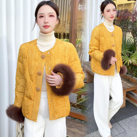 QYM 59137新中式风羽绒服圆领白鸭绒休闲通勤外套 商品图2