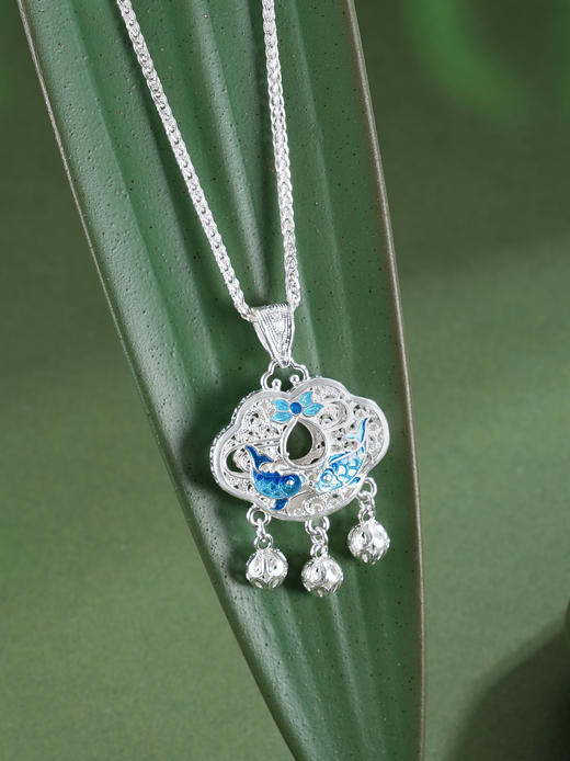 子佩集【莲欢鱼悦】银S990套链【MXTL035】双面花丝锁珐琅彩双鱼莲花荷花项链2511 商品图7