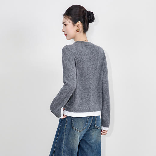 「高货wl」全新升级【铂金会员293/天猫399/差价106】(11222)洛诗琳假两件撞色羊毛衫2025秋冬气质字母刺绣针织上衣女 商品图3