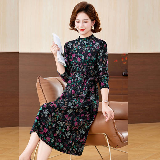 XK 92536加绒加厚连衣裙气质修身半高领气质显瘦裙 商品图3