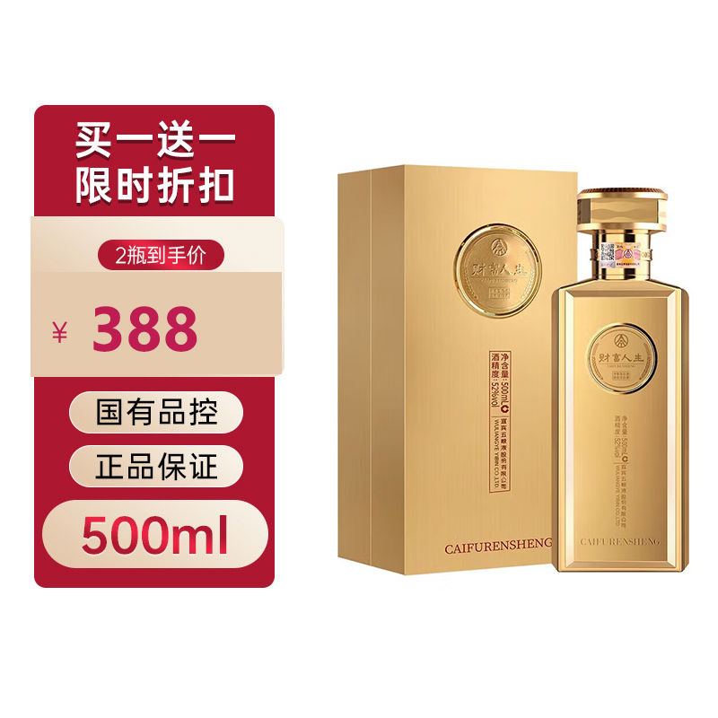 【买一赠一】五粮液 财富人生金砖 浓香型白酒52度 500ml