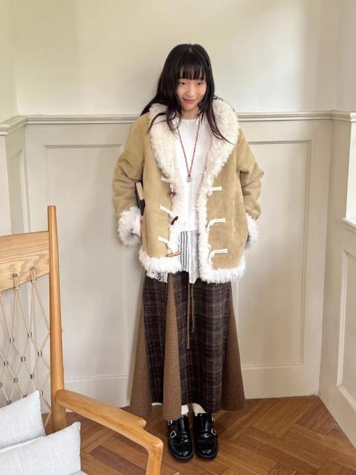 nothe Case布然/NC253201/「冬日午后」黄咖色格纹插片裙 商品图3