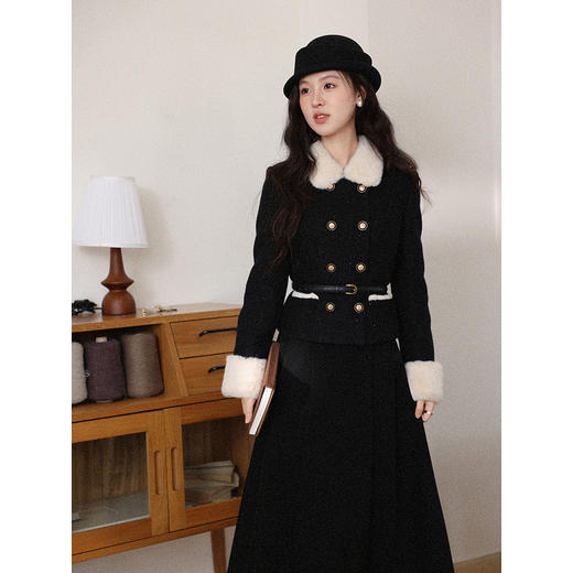 鹿向南「雅黑山茶」法式小香风黑色短外套女秋冬季显瘦高级感上衣 商品图1