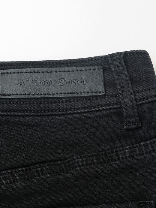 全黑做旧高腰紧身牛仔裤 口袋装饰九分小脚裤 简约通勤风显瘦弹力牛仔长裤 商品图4