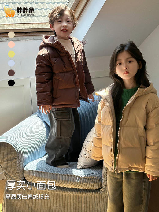 【轻柔时尚白鸭绒❗️版型宽松利落不束缚】2025儿童冬季新款男女儿童小孩加厚保暖中大童纯色连帽羽绒服短款。jb 商品图2