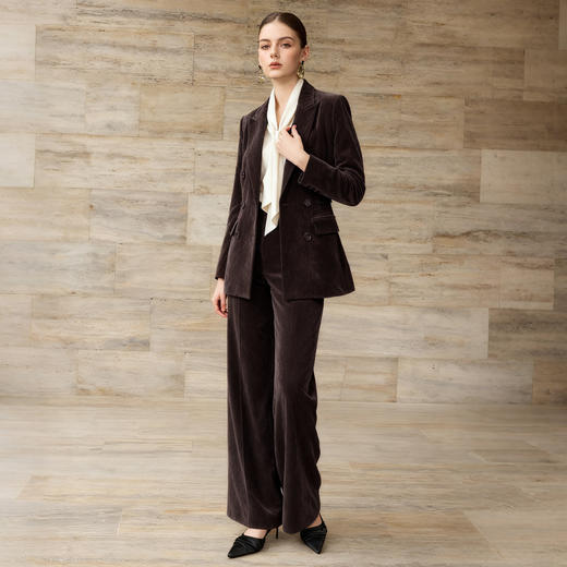 IWY/老钱风灯芯绒西装套装女双排扣收腰职业装高级感休闲西服J25CP260 商品图0