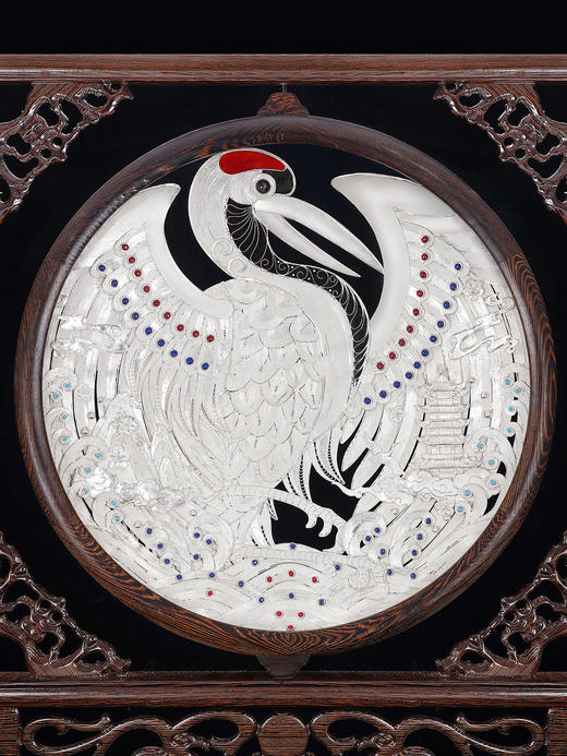 子佩集S999银手工银花丝【云影灵踪仙鹤花丝嵌宝盘】双面旋转台屏【HSTP】大师工坊原创设计2511 商品图4