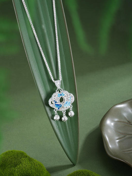 子佩集【莲欢鱼悦】银S990套链【MXTL035】双面花丝锁珐琅彩双鱼莲花荷花项链2511 商品图3