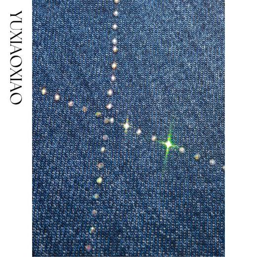 余潇潇【普鲁士甜心】层次感时髦重工精致蝴蝶结烫钻棉感直筒牛仔裤 商品图2