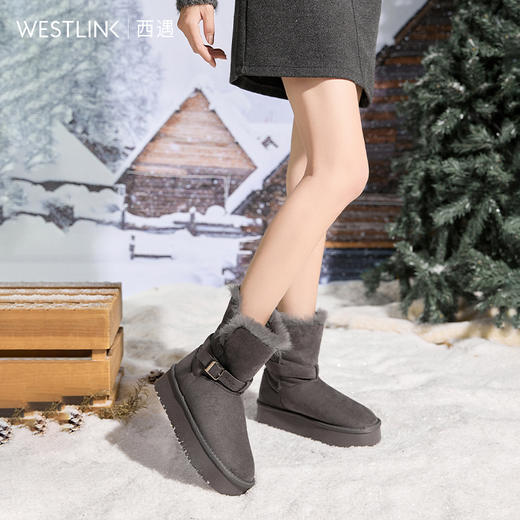 西遇厚底可翻领雪地靴女新款冬季加绒短靴子女毛毛保暖棉鞋K2457343 商品图3