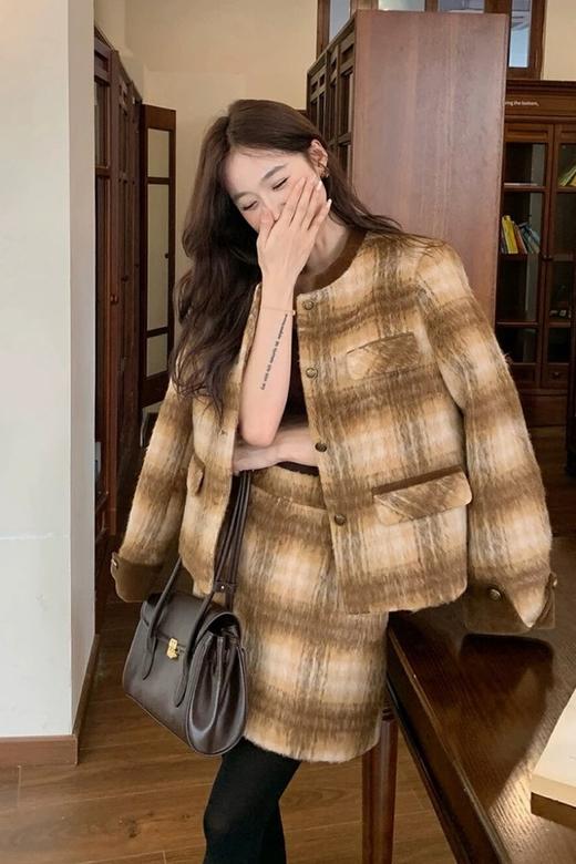 amadella 撞色小香风格纹毛呢半裙套装 21643 商品图4