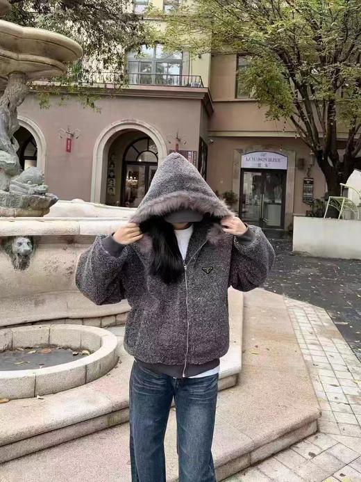 D120414冬季2025仿羊绒毛领高级灰连帽棉服外套男女同款 商品图6