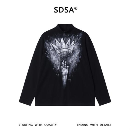 T5067SDSA男士秋冬新款痞帅男装潮牌撞色手皇冠印花立领长袖T恤百搭 商品图1