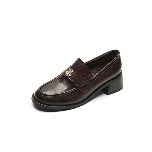 【预售5天】黑色加绒毛毛鞋女外穿真皮粗跟单鞋一脚蹬懒人乐福鞋 商品图3