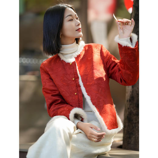 OPH XZ703-A马上过年穿搭新中式桑蚕丝棉服气质保暖真丝外套双面穿 商品图1