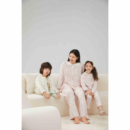 蕾蒂巴蒂【亲子款】北欧风亲子家居服优棉套装 宝宝复古碎花秋冬秋季洋气儿童男女童睡衣长袖纽扣款 商品图2