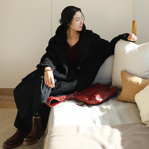 绽放879朵/纯羊毛外套新款气质羊羔毛帅气翻领长款加厚羊毛大衣女 商品图0