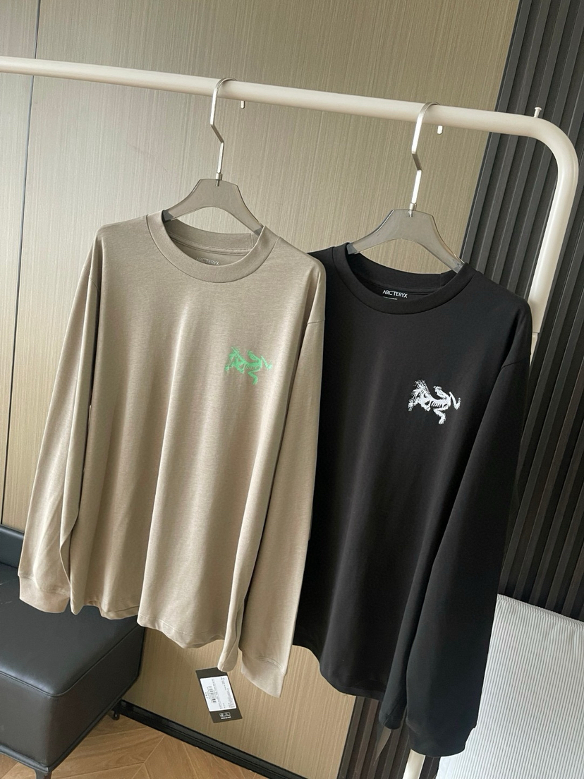 原单 ARC'TERYX鸟家KRAGG SL印花长袖T恤，男女情侣款，
颜色：黑色 浅棕色
尺码：M L XL 2XL