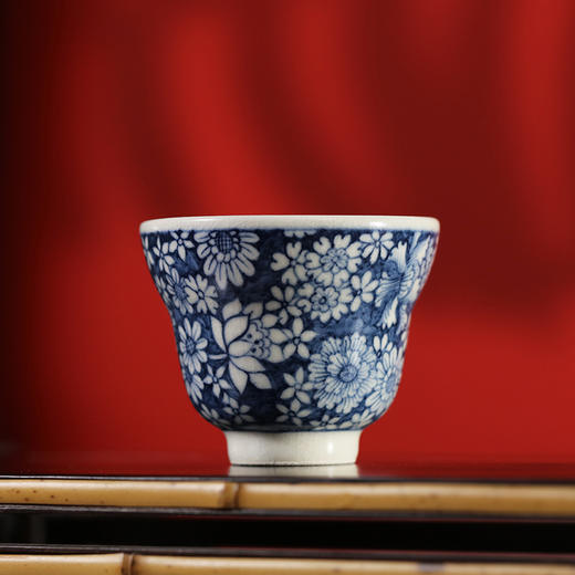 问鼎天石窑白陶泥元青花福禄杯 （万花） 商品图0