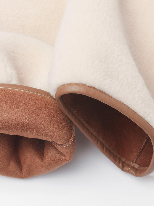 奶杏色毛绒短款夹克 撞色皮质包边拉链款 温柔风秋冬保暖宽松休闲皮草外套 商品图3