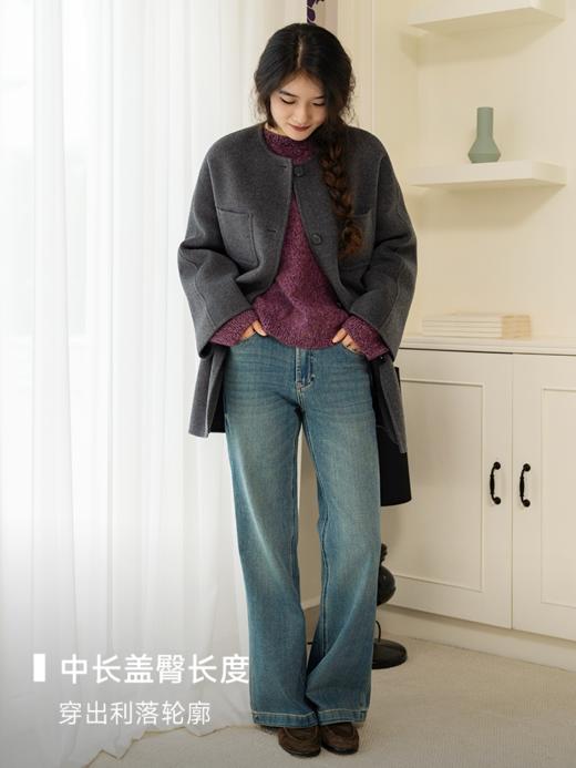 高智静奢 天然90支高支绵羊毛混纺山羊绒圆领羊毛大衣FCF3OVC123 商品图3