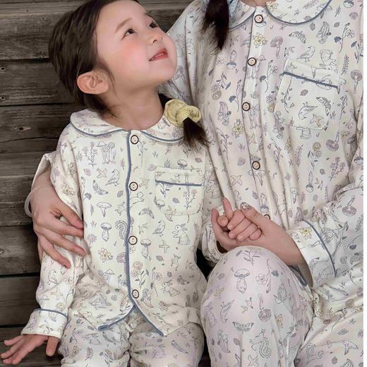 蕾蒂巴蒂【亲子款】北欧风亲子家居服优棉套装 宝宝复古碎花秋冬秋季洋气儿童男女童睡衣长袖纽扣款 商品图5