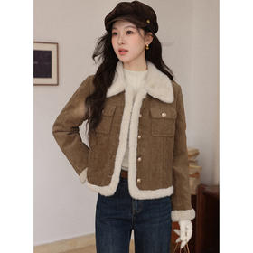 鹿向南「松间手信」90白鸭绒复古短款毛领外套女秋冬加厚保暖上衣