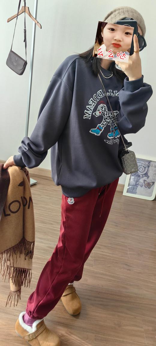 蒙口安哥拉红加绒 松紧腰遮肉显瘦卫裤 商品图9