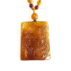 【天然正品】天然无杂裂雕龙形平安无事牌（生意兴隆、财源滚滚）墨西哥蓝珀吊坠项链49.0*37.5*16.0MM（皆取最大值）中性 251125NJS25特价：1280