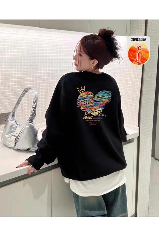 D120420新款线条爱心画抓绒保暖圆领卫衣男女同款 商品图5