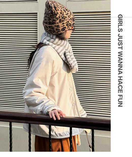 【GZ】无忧购韩系休闲棉服两面穿带围脖羊羔绒外套女宽松圆领外套6637#（截单后3-5天发货） 商品图4