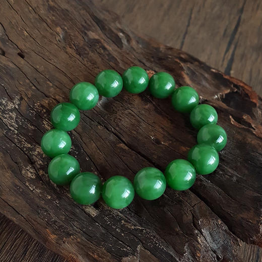 【天然正品】天然细腻菠菜绿无黑点约14.0MM碧玉圆珠手串14.0MM（皆取最大值）中性 251125NJS27 商品图2