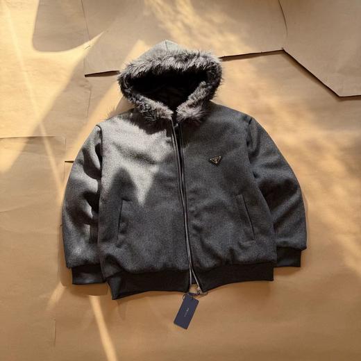 D120414冬季2025仿羊绒毛领高级灰连帽棉服外套男女同款 商品图9