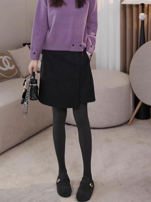 冬季新款设计感错位小A型巨显瘦羊毛半身五分中裙 商品图6
