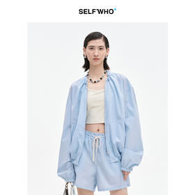 SELFWHO高支棉混纺荷叶边抽绳拉链外套女2026春季新款轻户外上衣