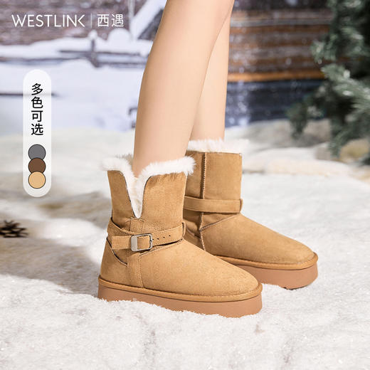 西遇厚底可翻领雪地靴女新款冬季加绒短靴子女毛毛保暖棉鞋K2457343 商品图0