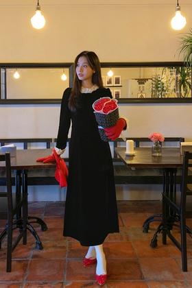 ELLA JADE 法式赫本风浪漫花边丝绒礼服连衣裙 21940