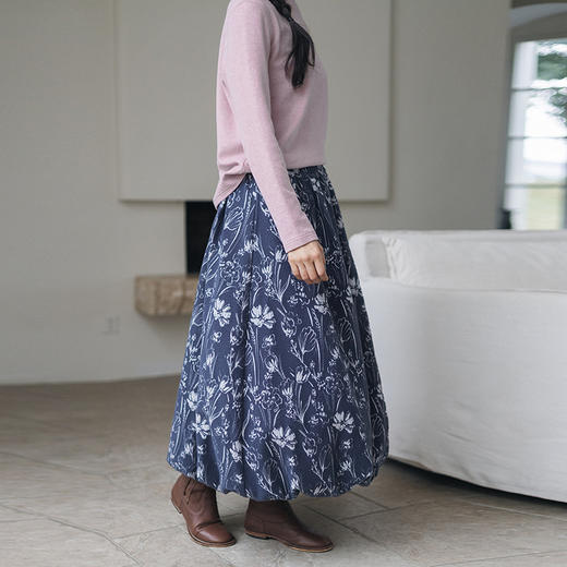 绽放800朵/桑蚕丝羊毛提花双层花苞裙全腰松紧加厚A字大摆半身裙 商品图0