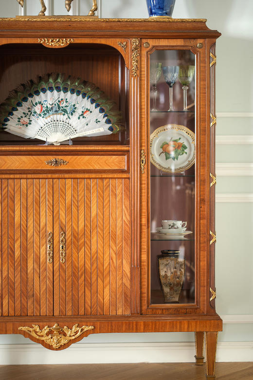 独角鹿西洋古董19世纪末法国出品路易十六风格古典铜鎏金雕花装饰玻璃边柜 商品图6