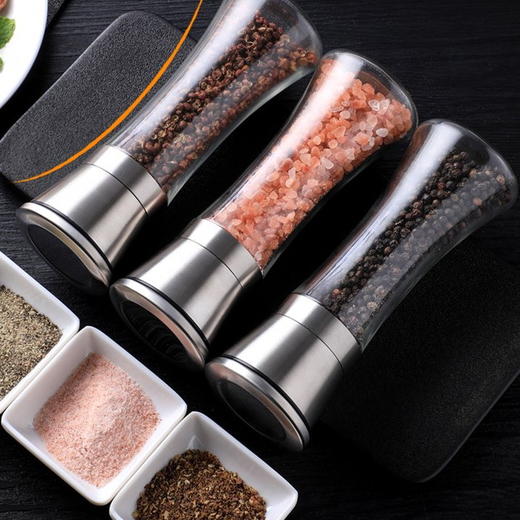【2个装】出口品质 胡椒研磨器 高级拉丝不锈钢 加厚玻璃瓶 多功能手动研磨器 商品图4