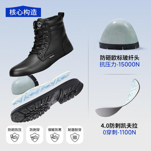 蓝鸥盾绝缘10KV新品秋季高帮加绒劳保鞋男防砸防刺安全鞋钢包头工作鞋橡胶底轻便 商品图9