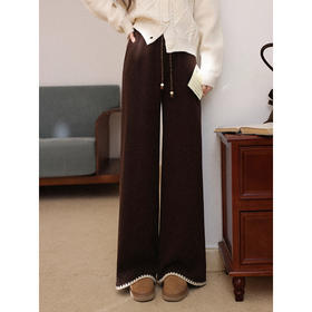 鹿向南「冬日轧迹」设计感咖色休闲裤女秋冬宽松高腰直通阔腿裤