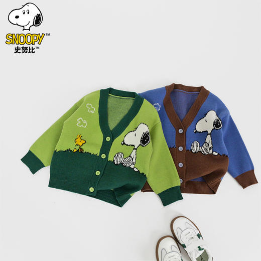 59元清仓特价{史努比}开衫系列儿童秋冬开衫长袖V领毛衣外套撞色拼接卡通动漫保暖上衣90-140 商品图11