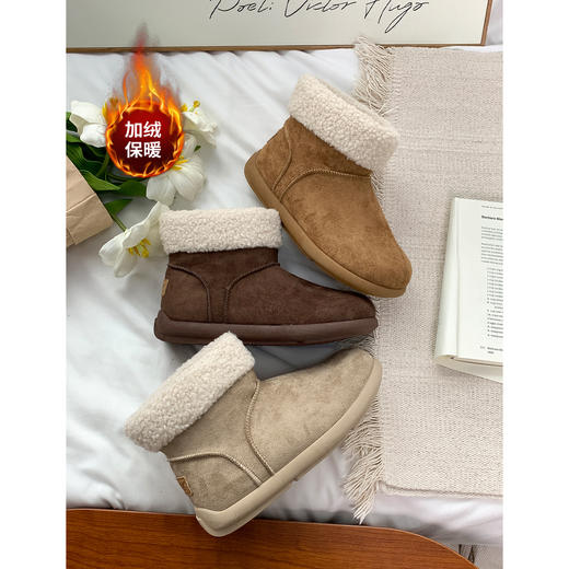 【YW】无忧购复古羊羔毛加绒保暖圆头软平底雪地靴女MIS-3442（截单后3-5天发货） 商品图0