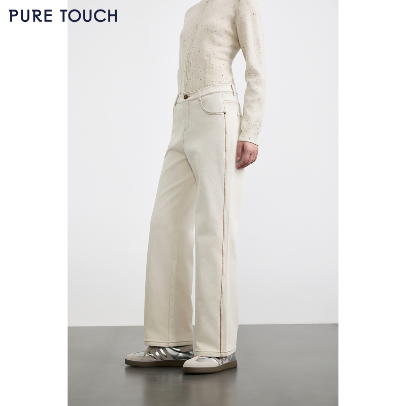 商场同款PURE TOUCH女装25秋冬新款高腰牛仔裤棉混纺宽松直筒长裤