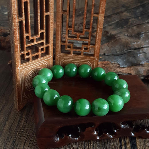【天然正品】天然细腻菠菜绿无黑点约14.0MM碧玉圆珠手串14.0MM（皆取最大值）中性 251125NJS27 商品图5