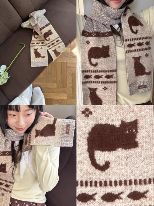 nothe Case布然/NC253226/「咖啡与小猫」卡其色可爱提花保暖围巾 商品图1