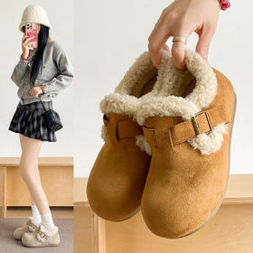 【舒适亲肤面料❗️厚实保暖百搭】豆豆鞋勃肯加绒2025冬季勃肯鞋羊羔毛乐福鞋女平底毛毛棉鞋。jb