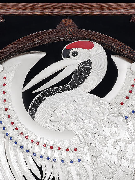 子佩集S999银手工银花丝【云影灵踪仙鹤花丝嵌宝盘】双面旋转台屏【HSTP】大师工坊原创设计2511 商品图2